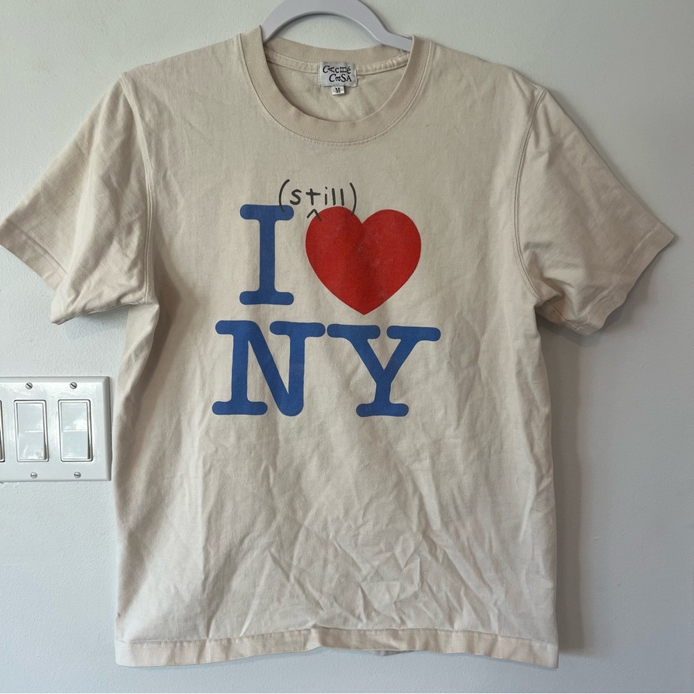 Cache Casa Cream I Still Love NY T-Shirt Women’s Medium M Top Heart